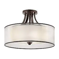 Lampada A Soffitto Contemporanea Lacey Metallo Bronzo Antico Tessuto 4 Luci E27