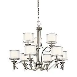 Lampadario Contemporaneo Lacey Acciaio Peltro Antico Tessuto 9 Luci E14