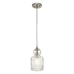 Sospensione Contemporanea Riviera Acciaio Nichel Spazzolato Vetro 1 Luce E27