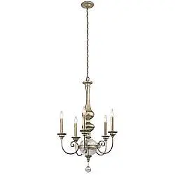 Lampadario Classico Rosalie Acciaio Oro Sterlina 5 Luci E14