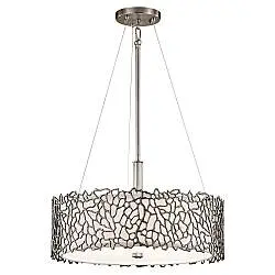 Lampadario Contemporaneo Silver Coral Metallo Peltro Classico Vetro 3 Luci E27