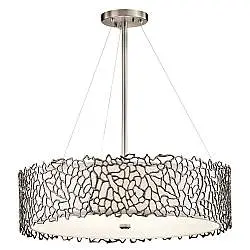 Lampadario Contemporaneo Silver Coral Metallo Peltro Classico Vetro 4 Luci E27