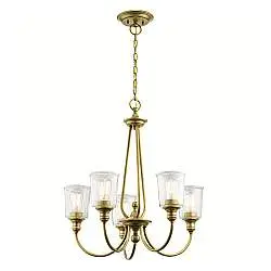 Lampadario Classico Waverly Acciaio Ottone Naturale Vetro 5 Luci E27