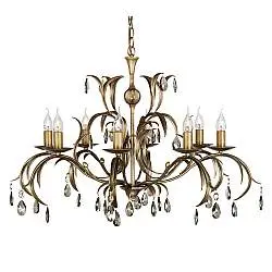 Lampadario Classico Lily Metallo Patina Di Bronzo Vetro 8 Luci E14
