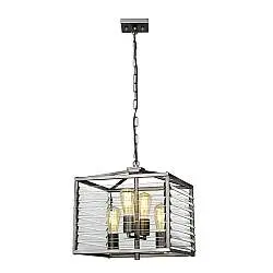 Lampadario Industrial Nordico Louvre Acciaio Canna Di Fucile Vetro 4 Luci E27