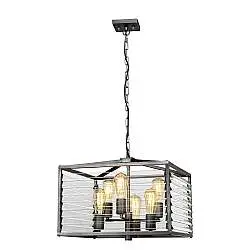 Lampadario Industrial Nordico Louvre Acciaio Ccanna Di Fucile Vetro 6 Luci E27