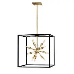 Lampadario Industrial Nordico Aros Acciaio Nero Ottone 12 Luci E14