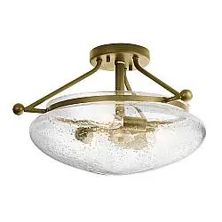 Lampada A Soffitto Contemporanea Belle Acciaio Ottone Spazzolato Vetro 3 Luci E14