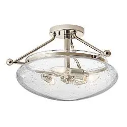Lampada A Soffitto Contemporanea Belle Acciaio Nichel Lucido Vetro 3 Luci E14