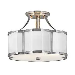 Lampada A Soffitto Contemporanea Chance Acciaio Nichel Lucido Vetro Bianco 2 Luci E27