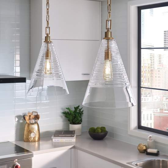Sospensione Contemporanea Elmore Acciaio Ottone Brunito Vetro 1 Luce E27 QN-ELMORE-P-BBS