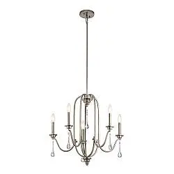 Lampadario Classico Karlee Acciaio Peltro Classico Cristallo 5 Luci E14