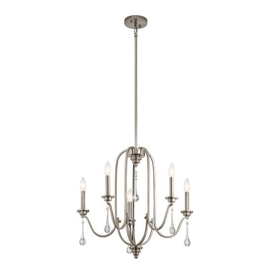 Lampadario Classico Karlee Acciaio Peltro Classico Cristallo 5 Luci E14 QN-KARLEE5