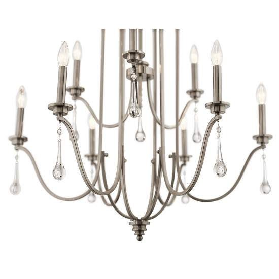 Lampadario Classico Karlee Acciaio Peltro Classico Cristallo 9 Luci E14 QN-KARLEE9
