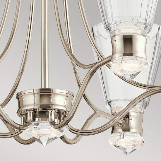 Lampadario Classico Kayva Acciaio Nichel Lucido Vetro Led 36W 3000K 2375Lm QN-KAYVA13-PN