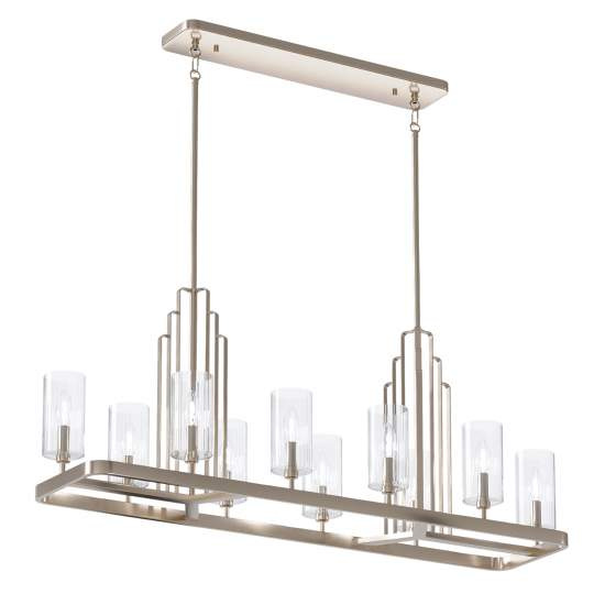 Lampadario Contemporaneo Kimrose Acciaio Nichel Lucido Vetro 10 Luci E14 QN-KIMROSE10-PN