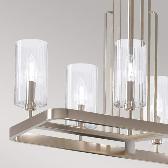 Lampadario Contemporaneo Kimrose Acciaio Nichel Lucido Vetro 10 Luci E14 QN-KIMROSE10-PN