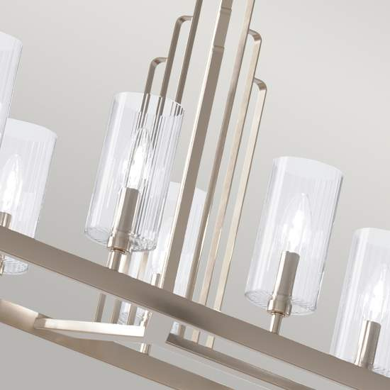 Lampadario Contemporaneo Kimrose Acciaio Nichel Lucido Vetro 10 Luci E14 QN-KIMROSE10-PN