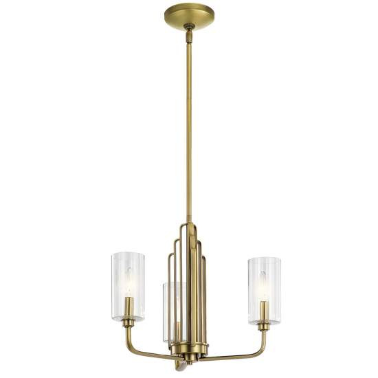 Lampadario Contemporaneo Kimrose Acciaio Ottone Spazzolato Vetro 3 Luci E14 QN-KIMROSE3-BNB