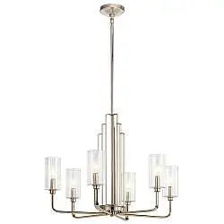 Lampadario Contemporaneo Kimrose Acciaio Nichel Lucido Vetro 6 Luci E14