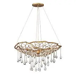 Lampadario Contemporaneo Laguna Acciaio Oro Brunito Vetro 4 Luci E14