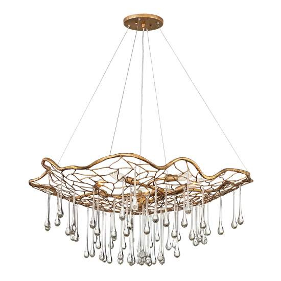 Lampadario Contemporaneo Laguna Acciaio Oro Brunito Vetro 6 Luci E14 QN-LAGUNA-6P