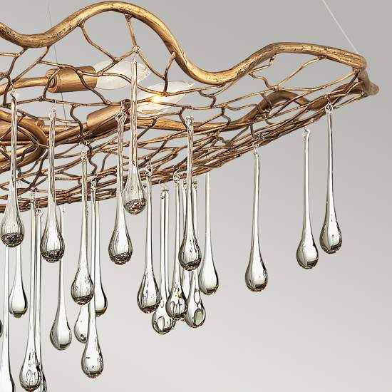 Lampadario Contemporaneo Laguna Acciaio Oro Brunito Vetro 6 Luci E14 QN-LAGUNA-6P