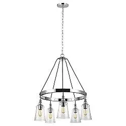 Lampadario Industrial Nordico Loras Acciaio Vetro 5 Luci E27