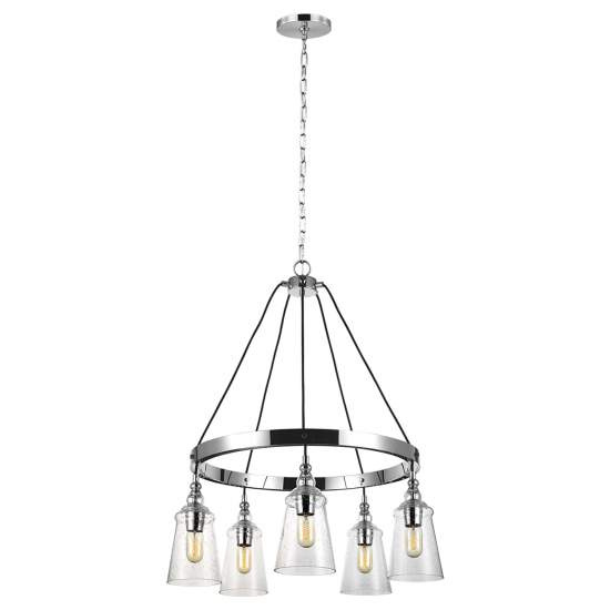 Lampadario Industrial Nordico Loras Acciaio Vetro 5 Luci E27 QN-LORAS5