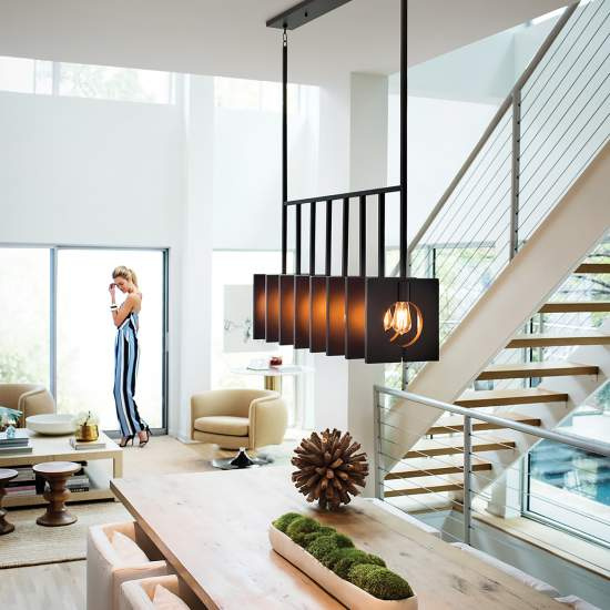 Lampadario Contemporaneo Ludlow Acciaio Grafite Spazzolata 8 Luci E27 QN-LUDLOW8-GR
