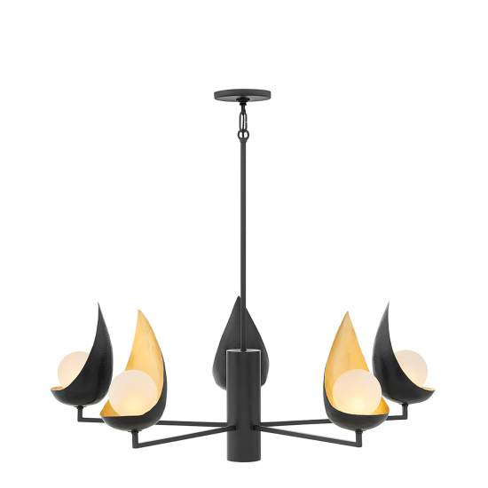 Lampadario Contemporaneo Ren Acciaio Nero Opaco Oro 5 Luci G9 3 Led QN-REN5