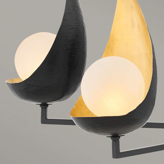 Lampadario Contemporaneo Ren Acciaio Nero Opaco Oro 5 Luci G9 3 Led QN-REN5