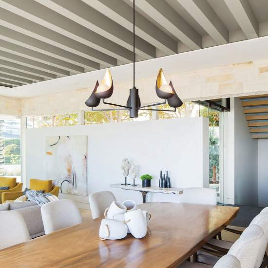 Lampadario Contemporaneo Ren Acciaio Nero Opaco Oro 5 Luci G9 3 Led QN-REN5