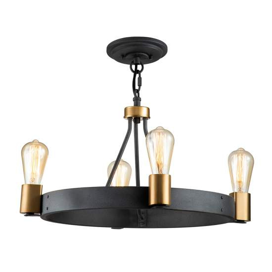 Lampadario Industrial Nordico Silas Acciaio Zinco Antico Ottone 4 Luci E27 QN-SILAS-4P-DZ