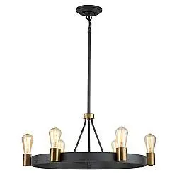 Lampadario Industrial Nordico Silas Acciaio Zinco Antico Ottone 6 Luci E27