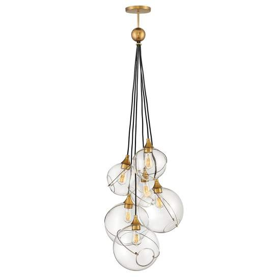 Lampadario Industrial Nordico Skye Acciaio Ottone Antico 6 Luci E27 QN-SKYE-6P