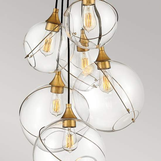 Lampadario Industrial Nordico Skye Acciaio Ottone Antico 6 Luci E27 QN-SKYE-6P