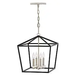 Lampadario Industrial Nordico Stinson Acciaio Nero Nichel Lucido 4 Luci E14