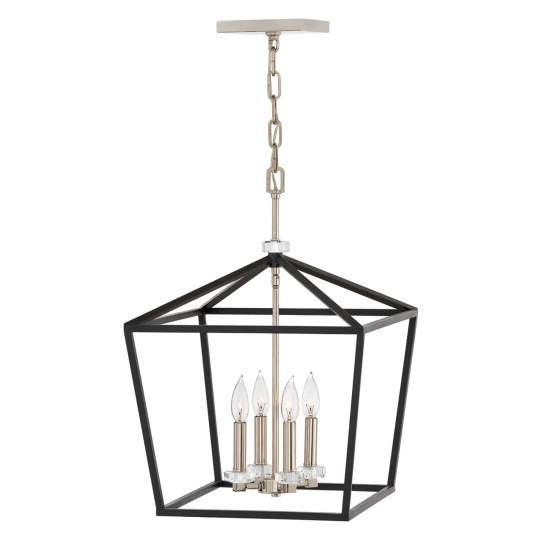 Lampadario Industrial Nordico Stinson Acciaio Nero Nichel Lucido 4 Luci E14 QN-STINSON-4P-L-BK