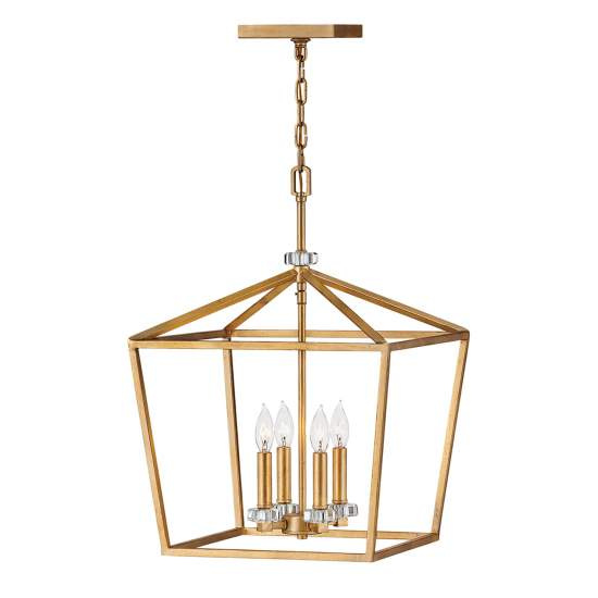 Lampadario Industrial Nordico Stinson Acciaio Ottone Antico Grande 4 Luci E14 QN-STINSON-4P-L-DBR