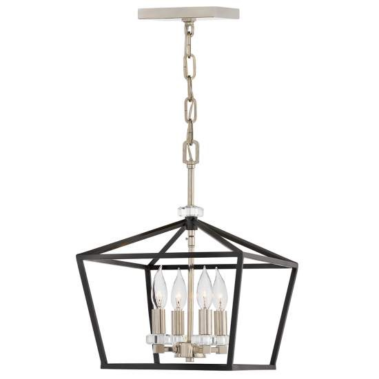 Lampadario Industrial Nordico Stinson Acciaio Nero E Nichel Lucido 4 Luci E14 QN-STINSON-4P-M-BK
