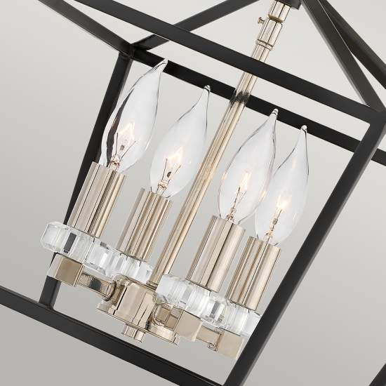 Lampadario Industrial Nordico Stinson Acciaio Nero E Nichel Lucido 4 Luci E14 QN-STINSON-4P-M-BK