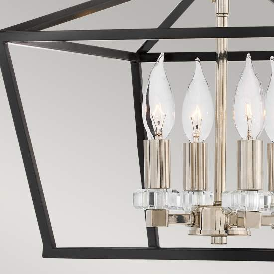 Lampadario Industrial Nordico Stinson Acciaio Nero E Nichel Lucido 4 Luci E14 QN-STINSON-4P-M-BK