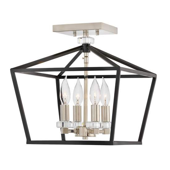 Lampadario Industrial Nordico Stinson Acciaio Nero E Nichel Lucido 4 Luci E14 QN-STINSON-4P-M-BK