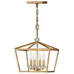 Lampadario Industrial Nordico Stinson Acciaio Ottone Antico Piccolo 4 Luci E14