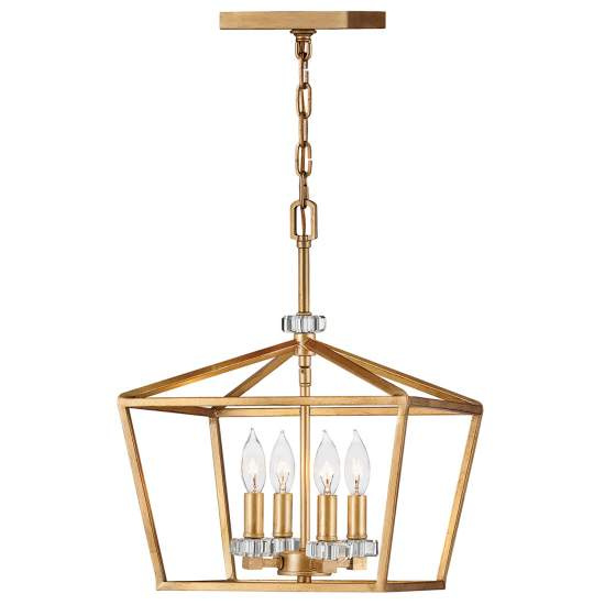 Lampadario Industrial Nordico Stinson Acciaio Ottone Antico Piccolo 4 Luci E14 QN-STINSON-4P-M-DBR