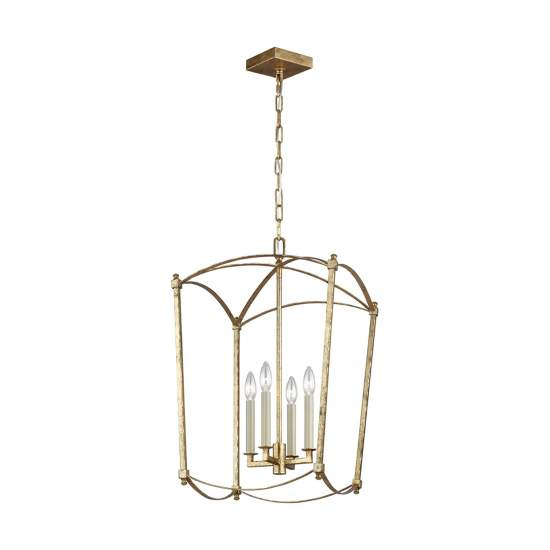 Lampadario Industrial Nordico Thayer Acciaio Doratura Anticata 4 Luci E14 QN-THAYER-4P-ADB