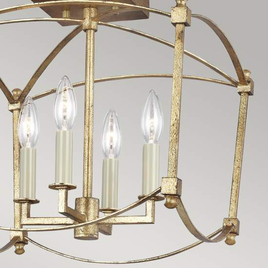 Lampadario Industrial Nordico Thayer Acciaio Doratura Anticata Grande 4 Luci E14 QN-THAYER-SF-ADB