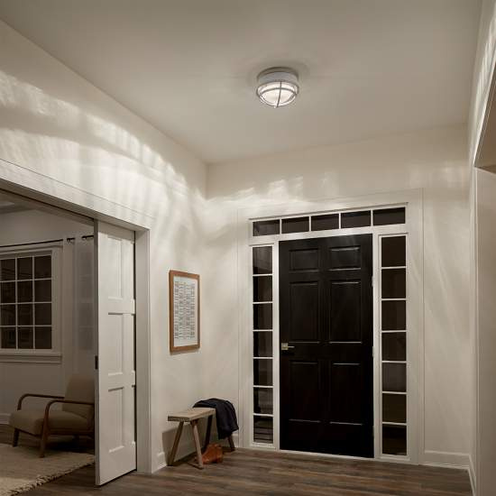 Plafoniera Contemporanea Tollis Acciaio Nichel Spazzolato Bianco 2 Luci E27 QN-TOLLIS-F-BN