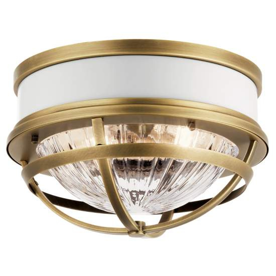 Plafoniera Contemporanea Tollis Acciaio Ottone Naturale Bianco 2 Luci E27 QN-TOLLIS-F-NBR
